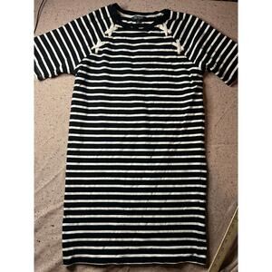 Lauren Ralph Lauren Black & White Striped Knee-Length Dress Rope Detail Medium